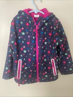 Girls Star-Print Hooded Wind/Rain Coat Fleece Lined sz 6x